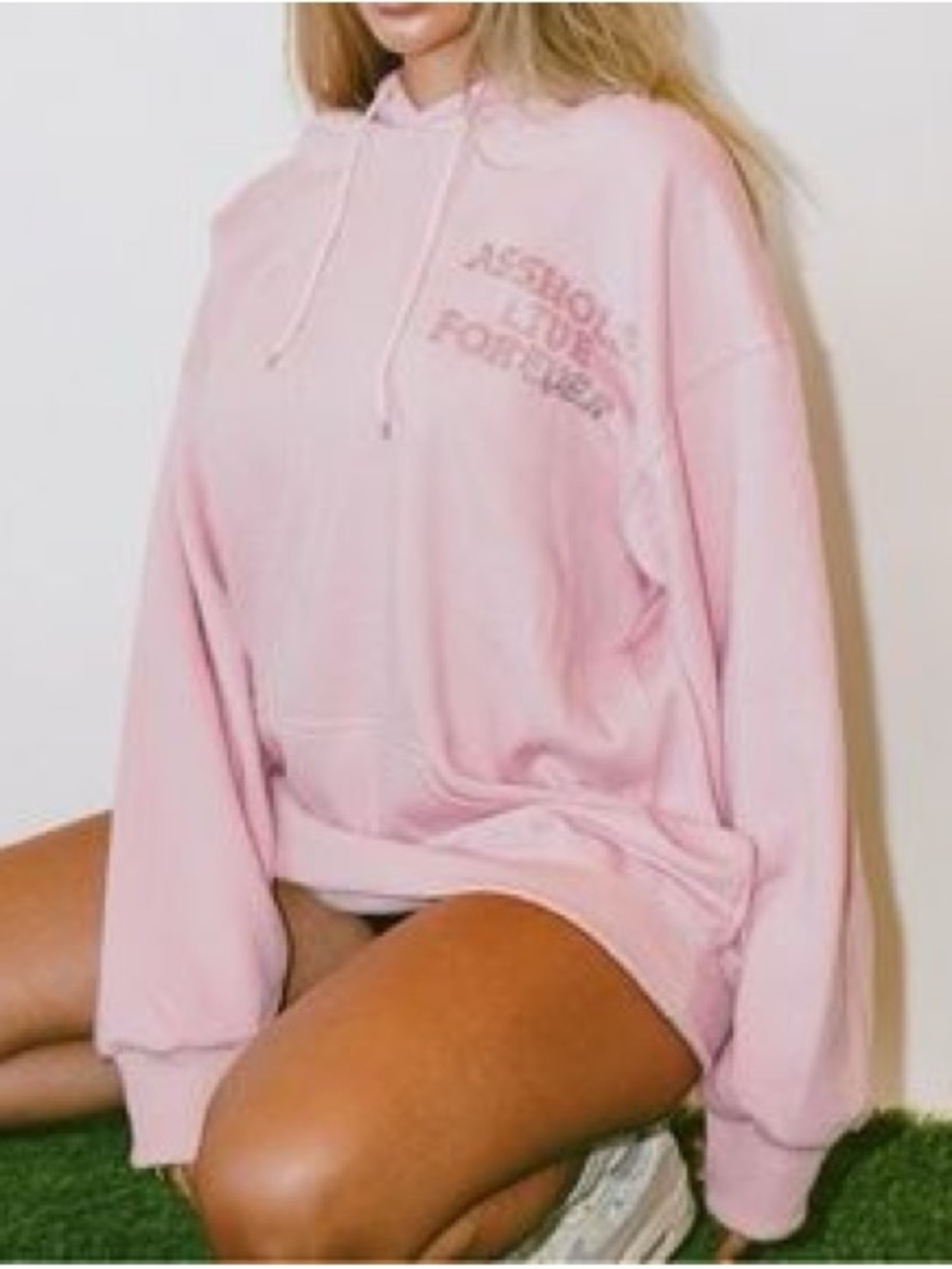 Oversized Light Pink Pullover Hoodie with Chest Graphic